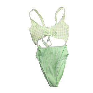 Hollister Womens‎ XS Green Checkered Cutout One-Piece Swimsuit